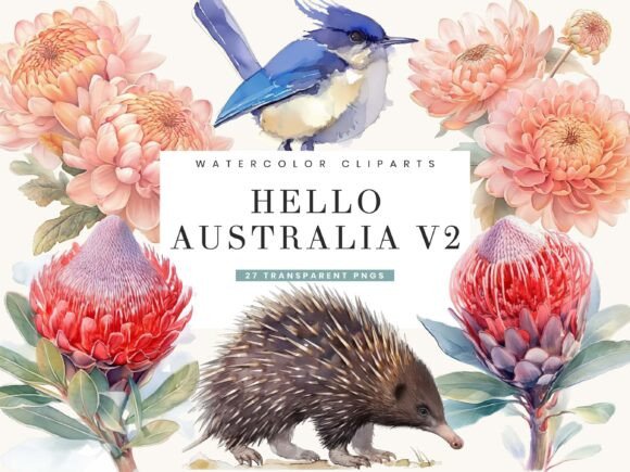 Download Watercolor Hello Australia V 2 Clipart - Premium Bundle